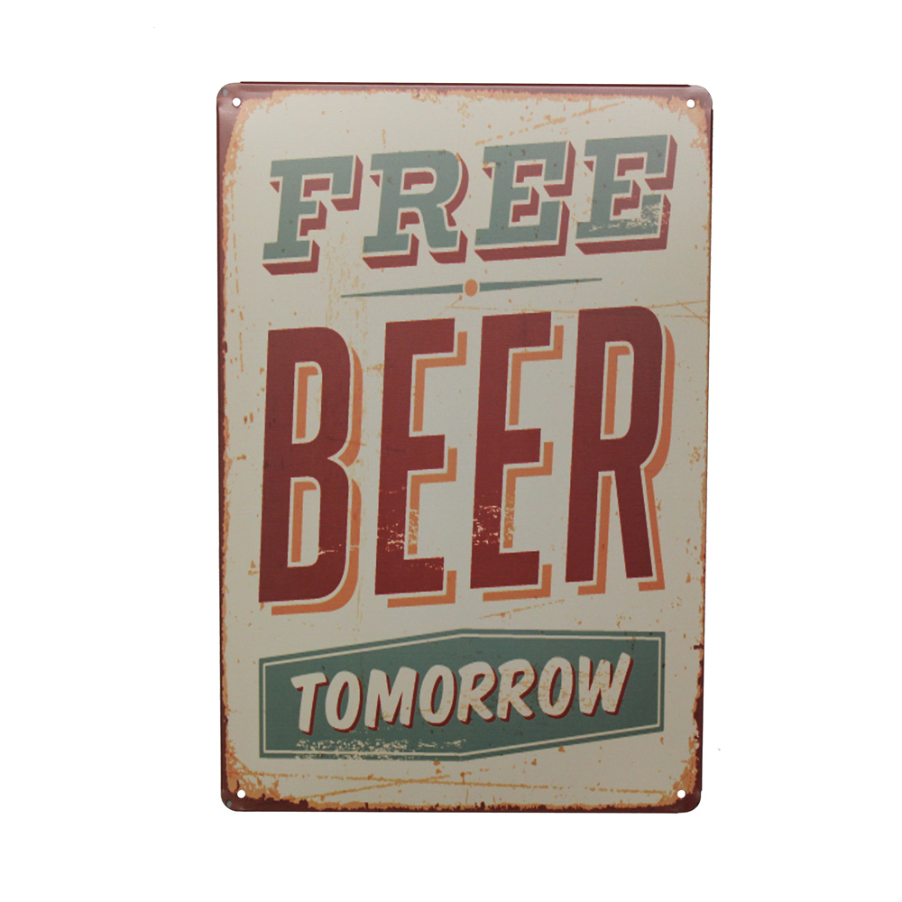 Wine To Beer Alcohol - Wandtafel „Kostenloses Biergetränk“ aus Metall, 200x300mm,