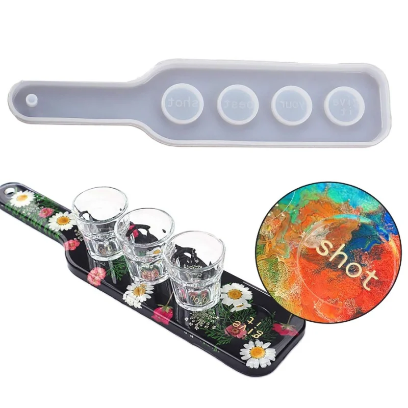Wine Beer Tasting - Schnapsglas-Serviertablett, DIY Epoxidharz, Kunst, Silikongussform, 4-Loch-Brett,