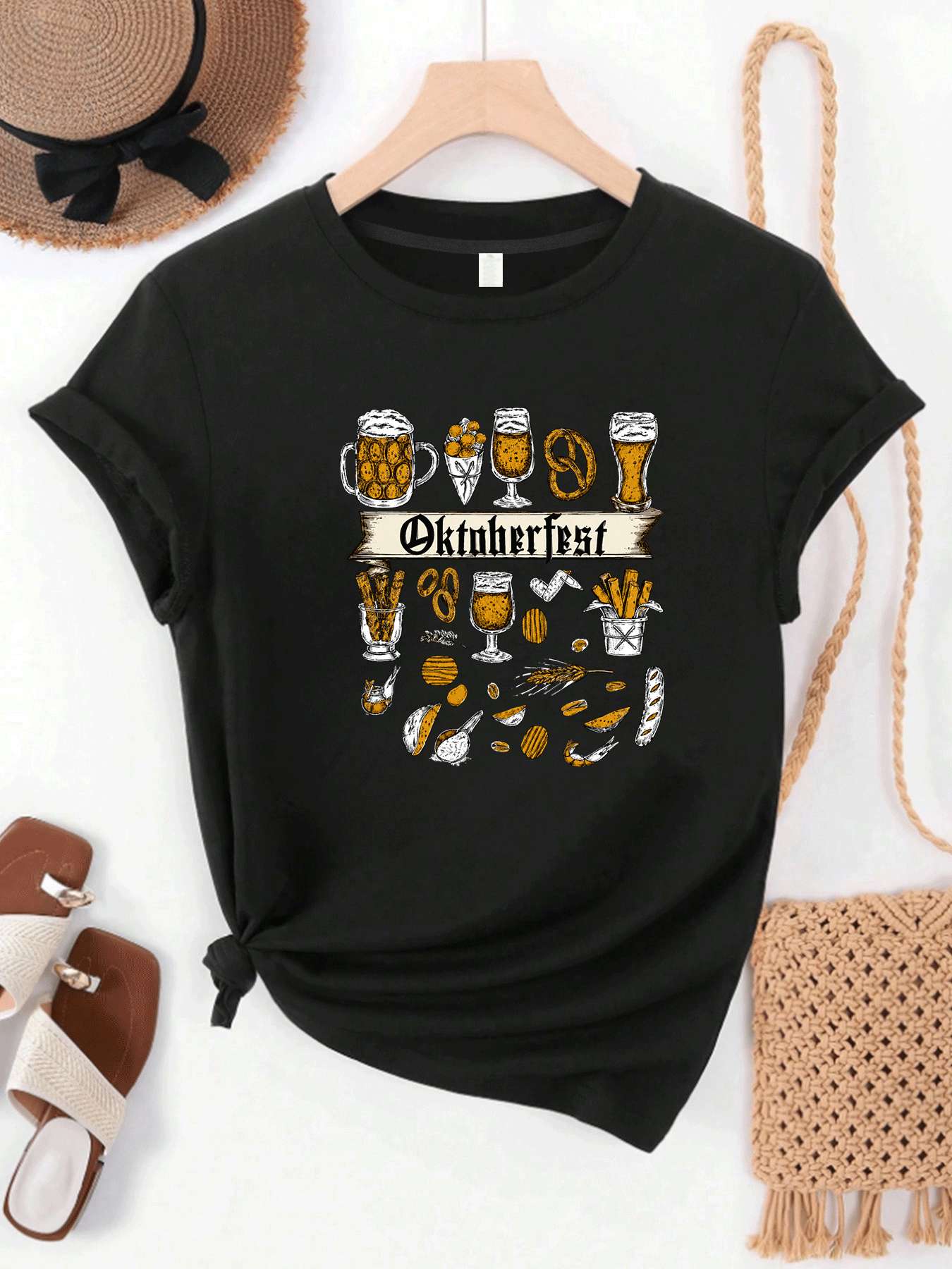 Wine Plus Beer - 【MYJ06261】Bierfest-T-Shirt für Damen in Übergröße, Wein-Set-Kollektion,